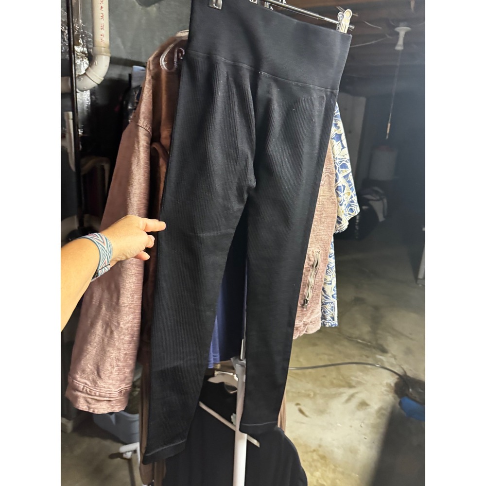 Bo+Tee Womens Black Ribbed High Waisted Full Length Athletic Leggings